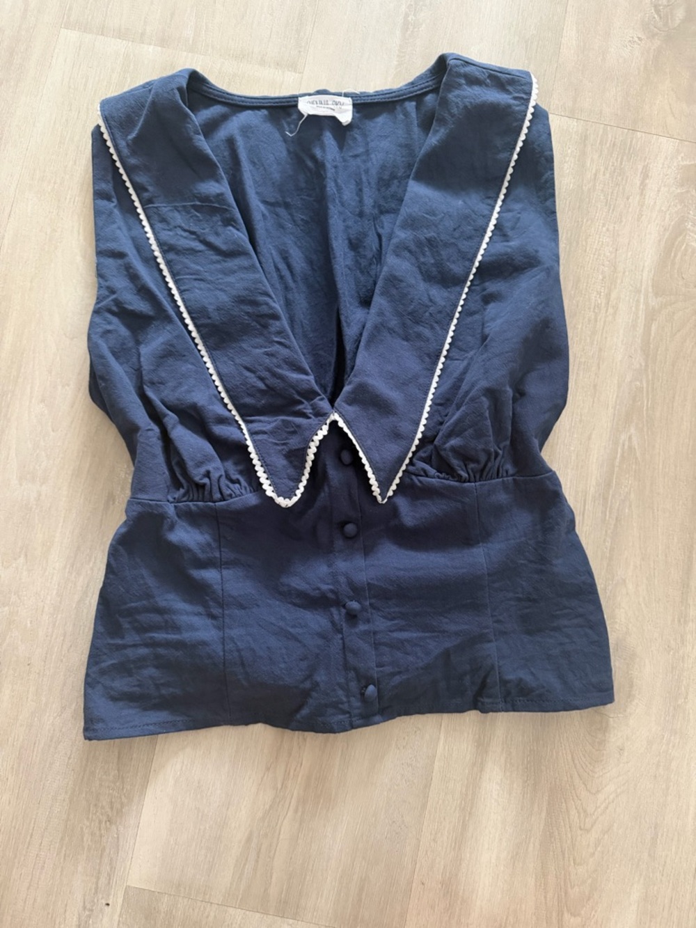 Sienna Sky Navy Blue Crop Top with Contrasting White Trim